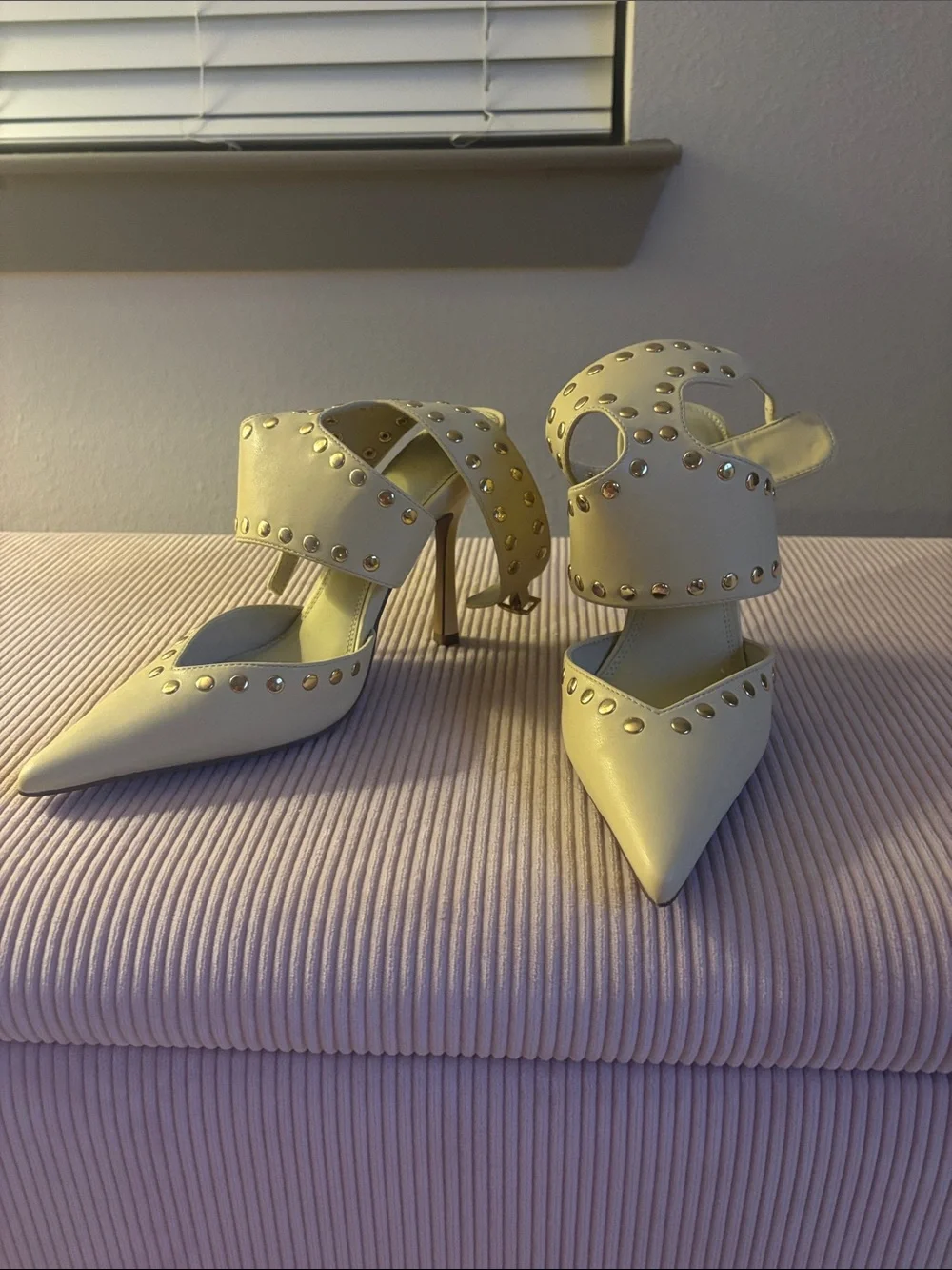 ASOS Cream Studded Pointed Toe Ankle-Strap Heels